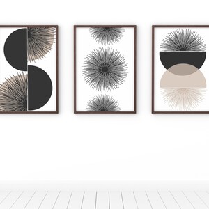 Mid Century Modern Wall Art, Black and White Abstract Geometric Print Set of 3, Semi Circles Arch, Mid Century Modern Art Decor