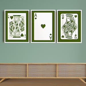 Ace, King and Queen Playing Cards Wall Art Set of 3 Prints, Trendy Retro Cards – Digital Download