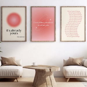 Positive Aura Posters Set of 3, Manifestation Art Print, Spiritual Poster, Trendy Wall Art Digital Download, Positive Affirmations Wall Art