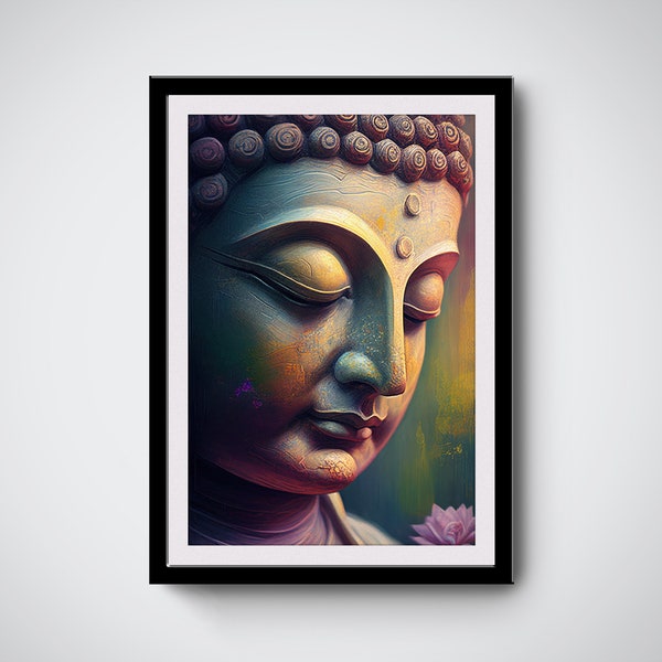 Buddha Face Wall Art, Colorful Buddha Digital Print, Buddha portrait Artwork, Spiritual Home Decor Wall Art, Digital Download