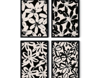 Minimal Aesthetic Black And White Floral Art, Flower Illustration Abstractionism Artworks, Minimalist Botanical Floral Print Wall Art