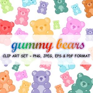 Gummy Bears Candy clipart, Colorful Candies, Lollipop Clipart, Gummy Bear Clipart, Eps, Png, Jpg and Pdf Files Included, Digital Download