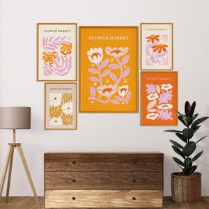 Set of 5 Flower Market Prints, Flower Print Set, Gallery Wall Art, Exhibition Posters, Botanical Prints, Floral Boho Wall Art Poster Prints
