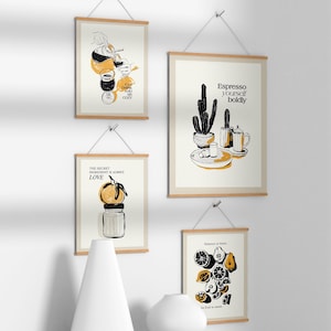 Set of 4 Kitchen Art Prints,  Kitchen Wall Decor, Kitchen Artwork, Kitchen Printable Art, Digital Download