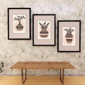 Leaf Vase Print Wall Art, Terracotta Pot Wall Art, Clay Pottery Poster, Abstract Pottery Wall Art, Minimalist Print Art, Digital Download