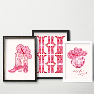 Conjunto de arte mural con estampados de vaquera rosa, impresiones del oeste de moda, impresión artística &quot;Larga vida a las vaqueras&quot;, descarga digital