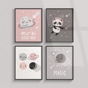 Outer Space Prints Wall Art, Set of 3, Moon Print Space Posters, Kids Room Decor, Digital Download