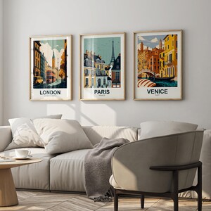 London Paris Venice City Print Wall Art, Cityscape Poster Print, Travel Print Wall Art, Digital Download