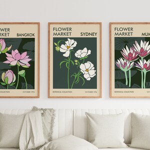 Set Of 3 Flower Market 1996 Prints, Boho Flower Art, Vintage Home Decor, Floral Poster set, Flower Market Poster, Digital Download