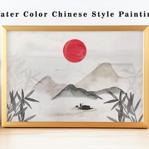 Nature Inspired Chinese Style Art, Chinese Watercolor Landscape Wall Art ,Vintage Printable Poster, Instant Download, Gallery Decor