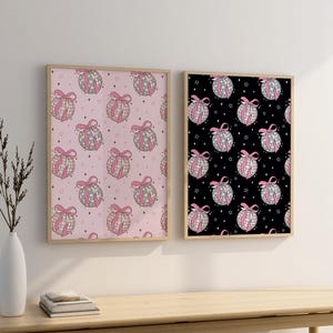 Groovy Bows Disco Ball Art Print, Trendy Disco Wall Art Pink And Black bows Girly Poster, Girly Room Aesthetic, Instant Download