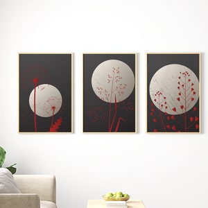 Floral Moon Abstract Wall Art, Boho Floral Moon Digital Art, Floral Minimalist Modern Wall Art, Digital Download