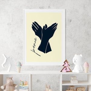 Peace Sign Art Print, Woman Hand Poster, Black Female Hand Wall Art, Peace Fingers Hand Gesture Print, Digital Download