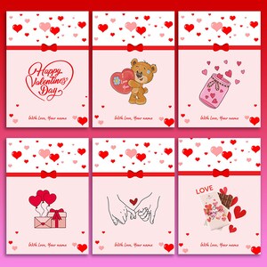 Cartão adorável para o Dia dos Namorados para IMPRIMIR, conjunto digital para download de 6 cartões para o Dia dos Namorados, cartões fofos de anime para ele/para ela, PDF 5x7