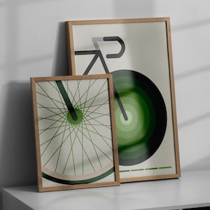 Póster de bicicleta Bauhaus, estilo vintage de mediados de siglo, póster de bicicleta, decoración de pared moderna, mural abstracto de bicicleta