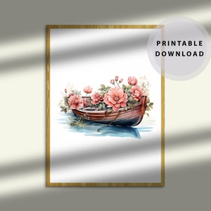 Watercolor Vintage Classic Wood, Speed Boat, Printable Wall Art, Nautical Wall Boat Art Frame, Coastal Décor, Digital Downloads