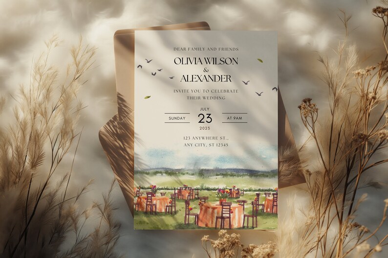 Editable Einvite Template and Watercolor Venue Wedding Invitation