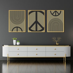 Whimsical Peace Sign Wall Art Set, Modern Prints, Minimalist Decor, Colorful Peace Symbol Art Prints, Set of 3