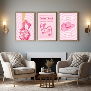 Pink Cowgirl Wall Art Set of 3, Trendy Western Prints, Preppy Western Cowgirl Aesthetic Print, Digital Download