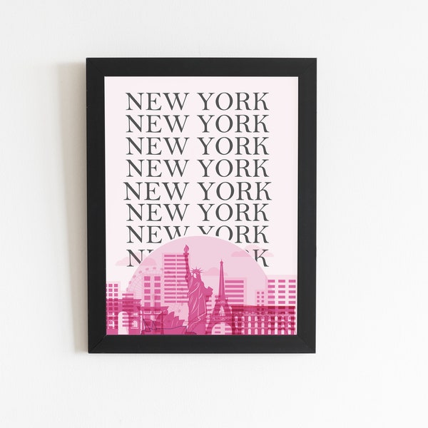 New York City Travel Print, Cute Trendy Wall Art, Pink NYC Travel Exhibition Print, Digital Download, Preppy NYC Poster, Trendy New York Art