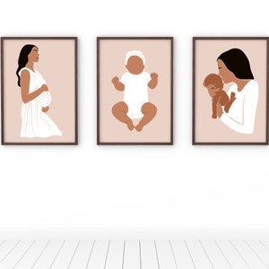 Impresión artística de embarazo: Mujer con niño, acuarela, retrato de maternidad, arte mural para madres, descarga digital
