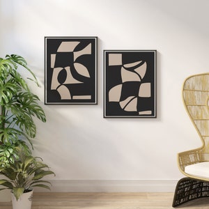 Modern Neutral Abstract Wall Art Set of 3, Neutral Nordic Prints, Black and Beige Artwork, Contemporary Home Decor, Digital Download