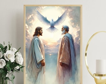 The Trinity, God the Father, Jesus Christ, Holy Spirit. Christian Wall Art, Home Decor, Religious Prints, Digital Download
