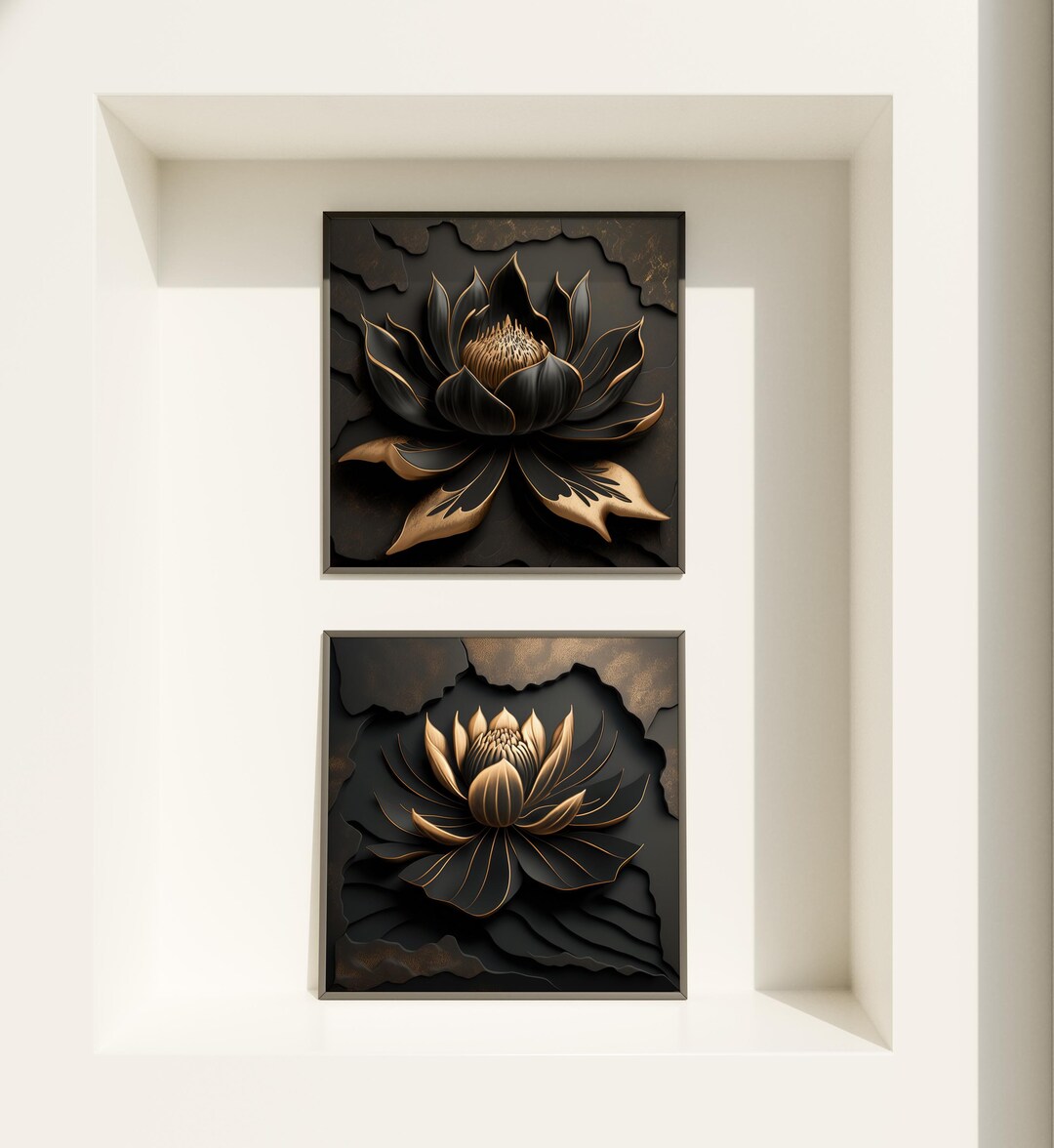 3D Flower Print Wall Art, Blooming Lotus Flower Digital Painting ...