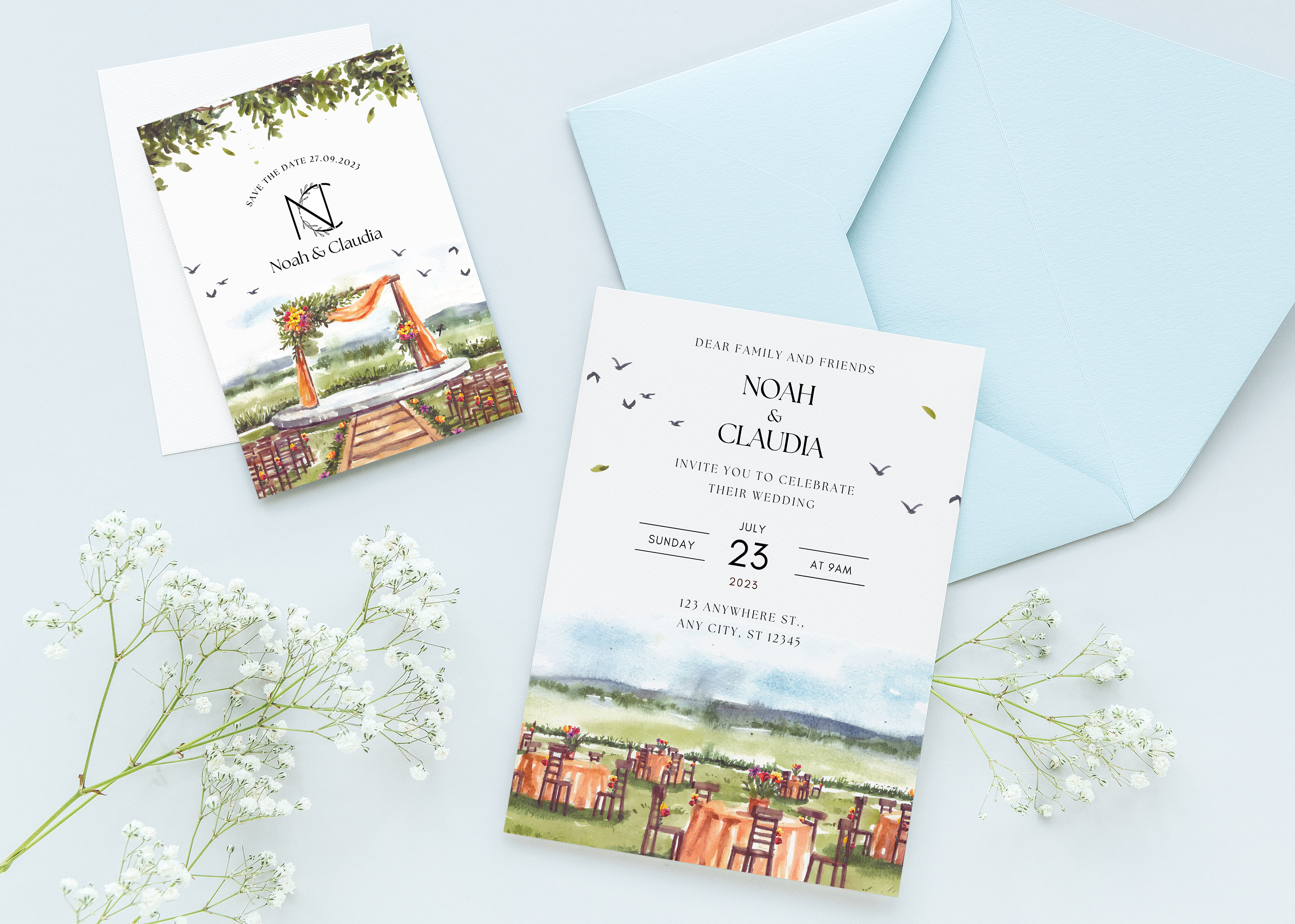 Editable Einvite Template and Watercolor Venue Wedding Invitation