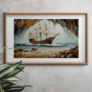 Pirate Ship Print Wall Art, Pirate Printable Art, Vintage Ship Ocean Painting, Nautical Seascape Wall Art, Digital Download