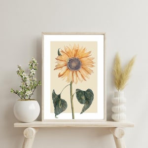 Art imprimable tournesol, illustrations de fleurs, ensemble d&#39;impressions botaniques, peinture aquarelle tournesol, décoration murale automne