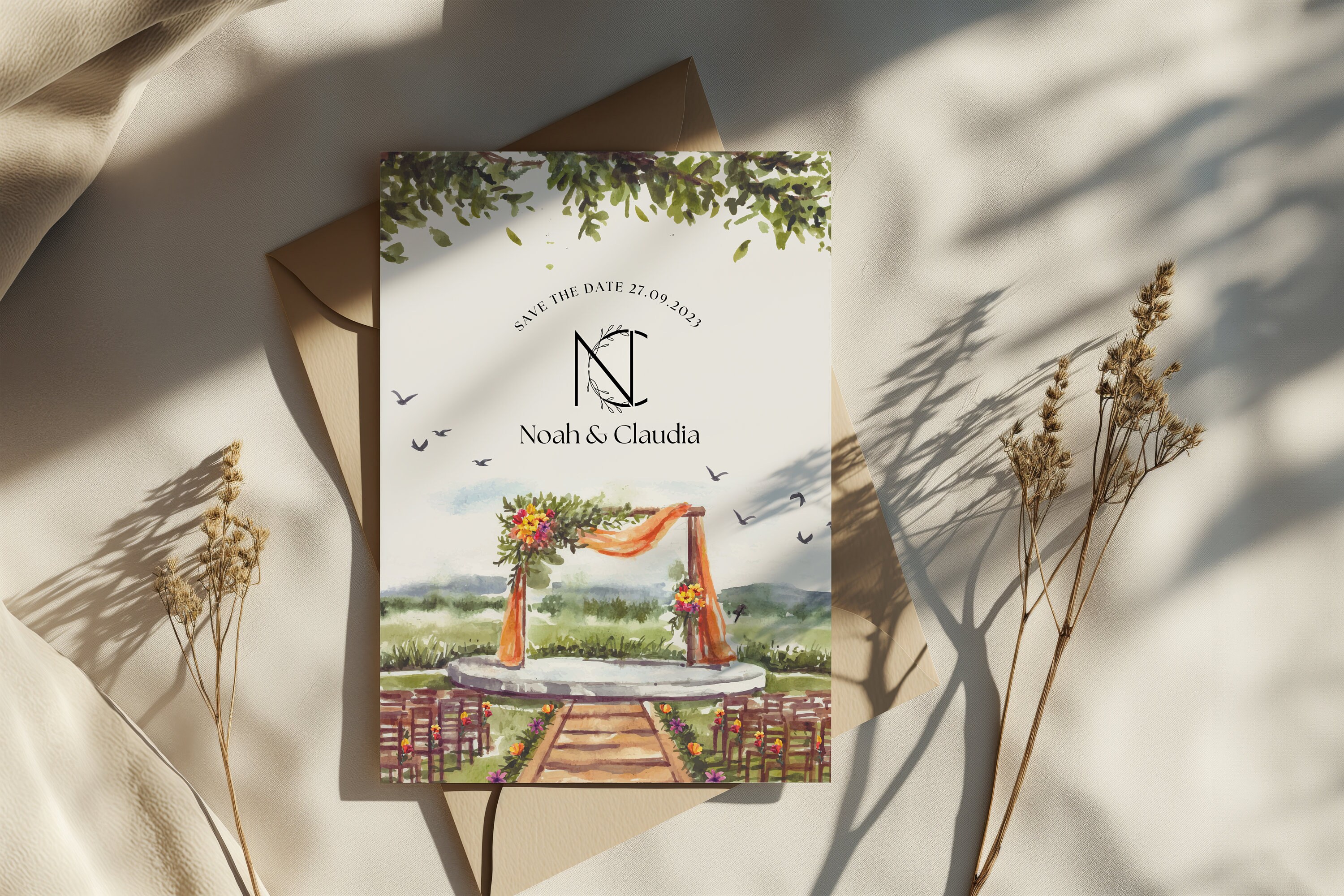 Editable Einvite Template and Watercolor Venue Wedding Invitation