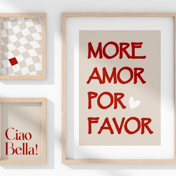 More Amor Por Favor wall art, Set of 3, Maximalist Poster, Modern Eclectic Artwork Colorful, instant download, Love Quote, Printable Art