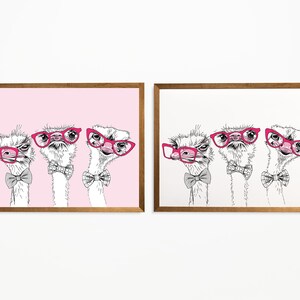 Funny Ostrich Print Wall Art,  Ostrich Art Print Wall Hanging, Bird Print, Funny Ostriches Artwork, Digital Download