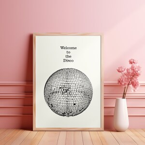 Vintage Disco Ball Poster, Retro Kunstdruck, minimalistische tanzende Dekoration, Instant Download
