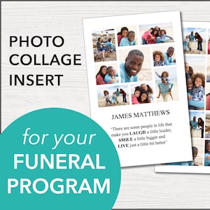 Photo Collage Insert for your Funeral Program - Edit text, add your photos, print & tuck inside your Funeral Program