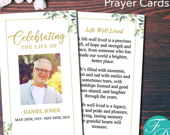 Funeral Prayer Cards for Men | Celebration of Life | Memorial Prayer Cards | Funeral Cards | Funeral Prayer Card Template  | 0300