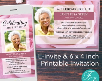 Funeral e-Invite & Invitation Card | Celebration of Life Invitation | Funeral Evite | Memorial Invite for Woman | Funeral Invitation | 0199