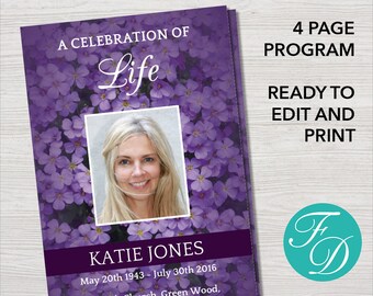funeral program template memorial program obituary etsy