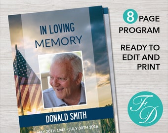 classic printable funeral program template celebration of etsy