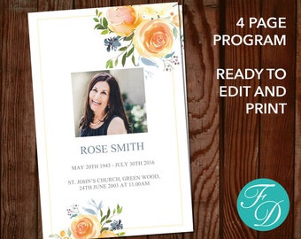 funeral program template etsy