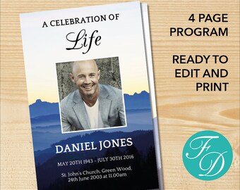 funeral program template order of service memorial etsy
