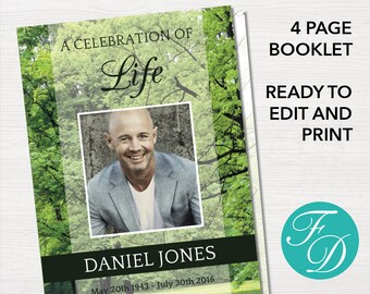 funeral program template funeral order of service memorial etsy
