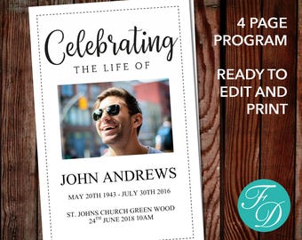 funeral program etsy printable funeral programs