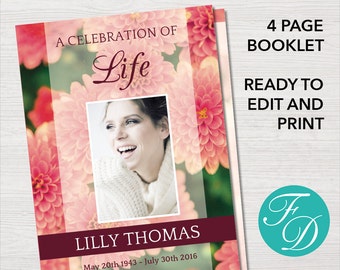 funeral program template funeral order of service memorial etsy