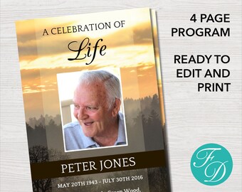 funeral program template order of service memorial etsy