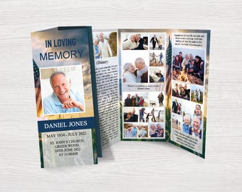 Trifold Military Funeral Program Template | Military Obituary Template | Military Celebration of Life | Military Memorial Program | 0086