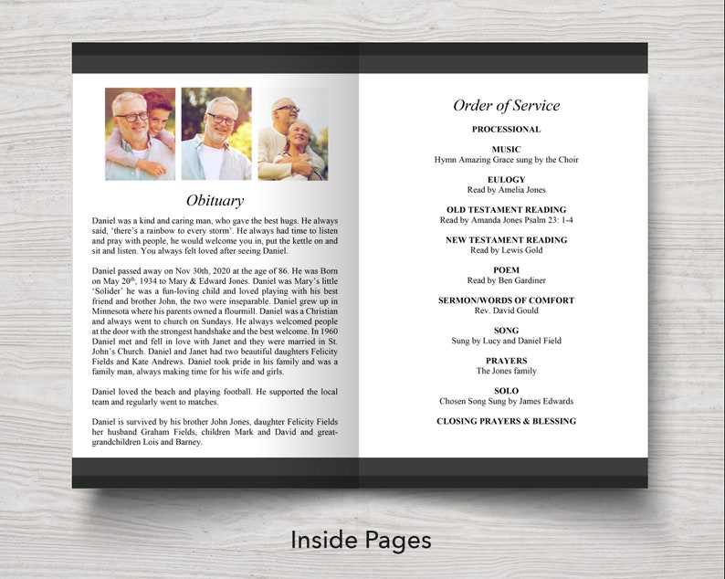 8 Page Funeral Program Template For Men 8 Page Memorial Etsy