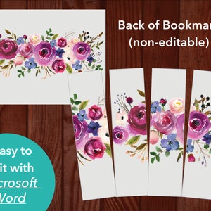 Peut inclure: Mod&egrave;le de marque-page imprimable avec un motif floral aquarelle aux fleurs roses, violettes et blanches. Le marque-page est facile &agrave; modifier avec Microsoft Word. Le dos du marque-page n'est pas modifiable.
