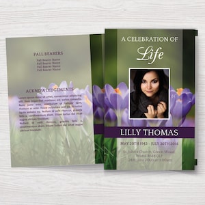Celebration of Life Program Template | Funeral Program Template | Purple Obituary Template | Memorial Program | Purple Funeral Program